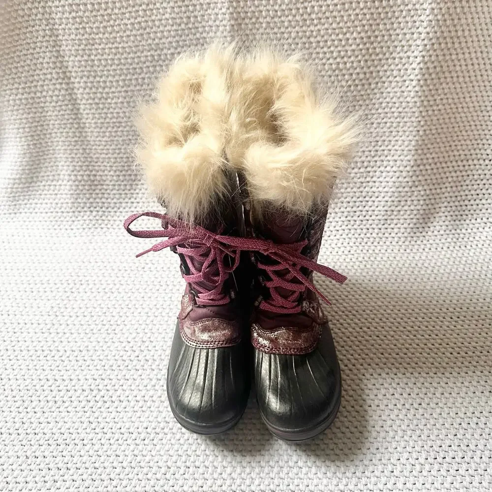Sorel Purple Magenta Metallic Tofino Fur Mid Calf Winter Boots NY2325 7 Kids NWT